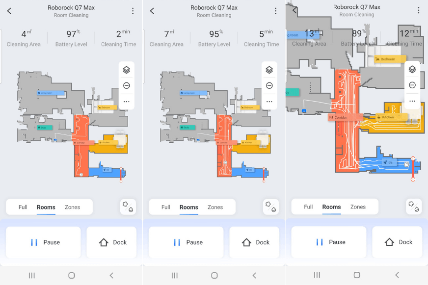Die Reinigungsfahrt des Roborock Q7 Max+ kann in der App live verfolgt werden